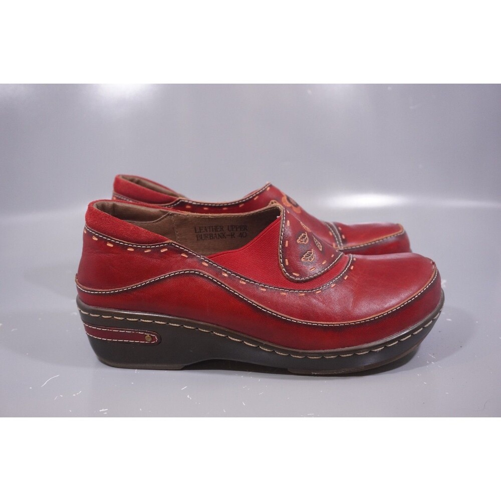 Spring Step Clogs Shoes Womens Sz EU 40 US 9 Burbank Leather Flower Leaf Red